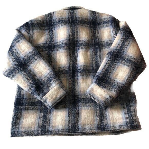 Abercrombie & Fitch Sherpa Lined Boxy Relaxed Fit Shaggy Plaid Flannel Jacket L - Picture 2 of 16